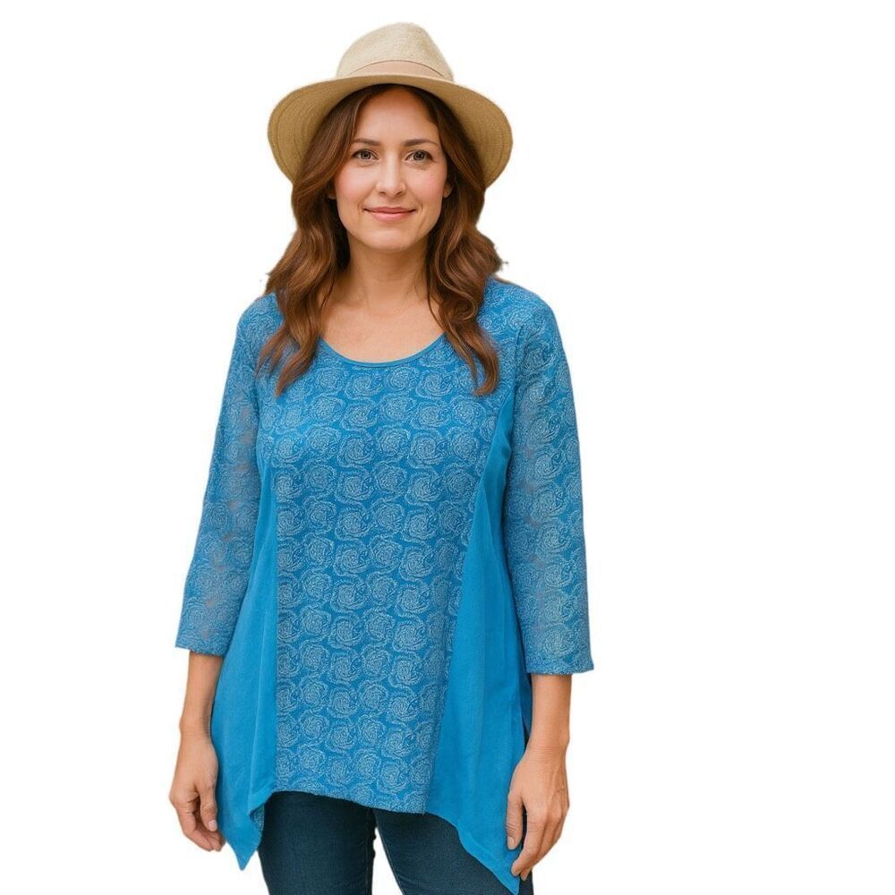 Collections Ect size XXL lace tunic lace sleeves tunic shark bite hem
